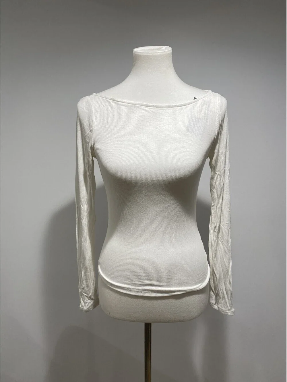 A New Day Womens Cream Ribbed Crew Neck Long Sleeve Top Size XSmall White